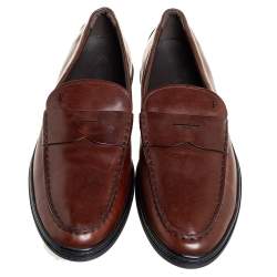 Pre Owned Tod's Brown Leather Slip On Loafers Size 47
