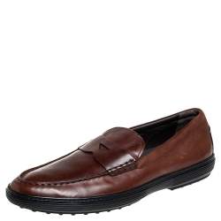 Pre Owned Tod's Brown Leather Slip On Loafers Size 47
