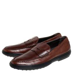 Pre Owned Tod's Brown Leather Slip On Loafers Size 47