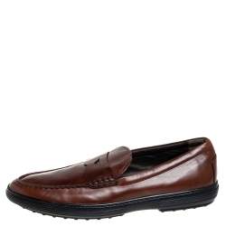 Pre Owned Tod's Brown Leather Slip On Loafers Size 47