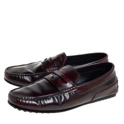 Tods Burgundy Leather Slip On Loafers Size 41