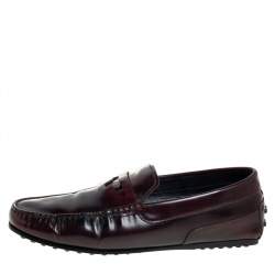 Tods Burgundy Leather Slip On Loafers Size 41