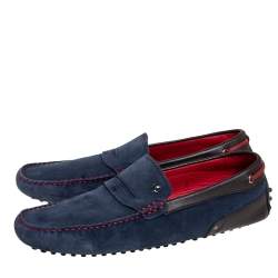 Pre Owned حذاء لوفرز تودز باي فيراري سليب أون جلد وسويدي أزرق / بني مقاس 43