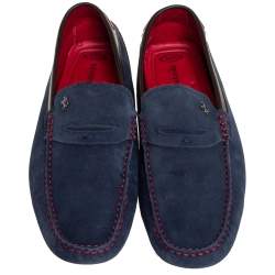 Pre Owned حذاء لوفرز تودز باي فيراري سليب أون جلد وسويدي أزرق / بني مقاس 43