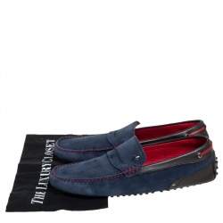 Pre Owned حذاء لوفرز تودز باي فيراري سليب أون جلد وسويدي أزرق / بني مقاس 43