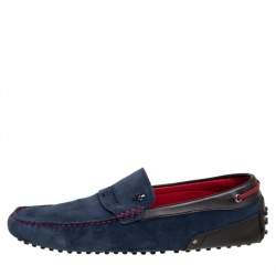 Pre Owned حذاء لوفرز تودز باي فيراري سليب أون جلد وسويدي أزرق / بني مقاس 43