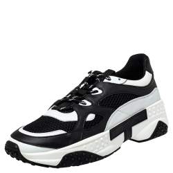 Pre Owned حذاء رياضي تودز شبك وجلد أبيض/أسود مقاس رباط علوي 44.5 