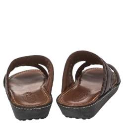 Pre Owned صندل سلايد تودز جلد بني وجلد نقشة التمساح مقاس 41.5