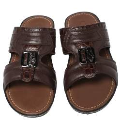 Pre Owned صندل سلايد تودز جلد بني وجلد نقشة التمساح مقاس 41.5