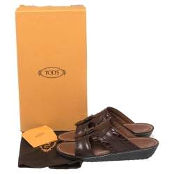 Pre Owned صندل سلايد تودز جلد بني وجلد نقشة التمساح مقاس 41.5