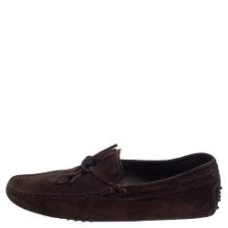 Pre Owned  Tod's Brown Suede Bow Slip On Loafers Size 45
