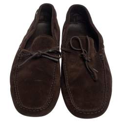 Pre Owned  Tod's Brown Suede Bow Slip On Loafers Size 45