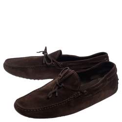 Pre Owned  Tod's Brown Suede Bow Slip On Loafers Size 45