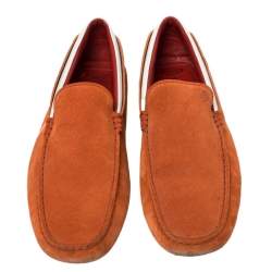 Pre Owned حذاء لوفرز تودز فور فيراري جلد أبيض وسويدي برتقالي مقاس 43