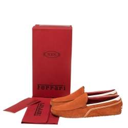 Pre Owned حذاء لوفرز تودز فور فيراري جلد أبيض وسويدي برتقالي مقاس 43