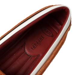 Pre Owned حذاء لوفرز تودز فور فيراري جلد أبيض وسويدي برتقالي مقاس 43