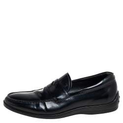 Pre Owned Tod's Black Leather Penny Slip On Loafers Size 41