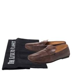 Pre Owned Tod's Brown Leather Penny Slip On Loafers Size 44.5