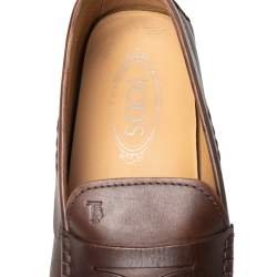 Pre Owned Tod's Brown Leather Penny Slip On Loafers Size 44.5