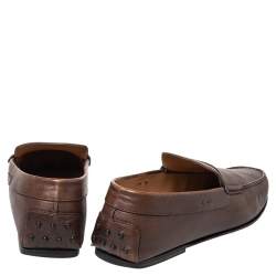 Pre Owned Tod's Brown Leather Penny Slip On Loafers Size 44.5