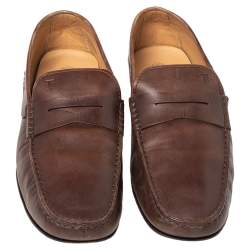 Pre Owned Tod's Brown Leather Penny Slip On Loafers Size 44.5