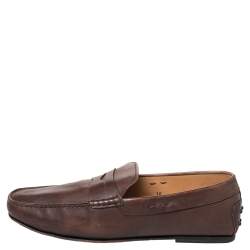 Pre Owned Tod's Brown Leather Penny Slip On Loafers Size 44.5