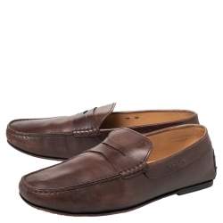 Pre Owned Tod's Brown Leather Penny Slip On Loafers Size 44.5