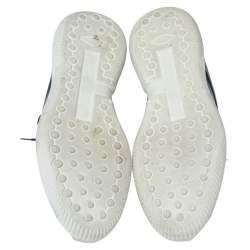 مملوكة مسبقًا Tod's Blue Navy Blue Knit Fabric Shoeker No Code Lace Sneakers Size 44.5