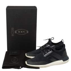 مملوكة مسبقًا Tod's Blue Navy Blue Knit Fabric Shoeker No Code Lace Sneakers Size 44.5