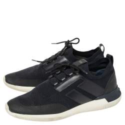 مملوكة مسبقًا Tod's Blue Navy Blue Knit Fabric Shoeker No Code Lace Sneakers Size 44.5