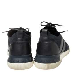 مملوكة مسبقًا Tod's Blue Navy Blue Knit Fabric Shoeker No Code Lace Sneakers Size 44.5