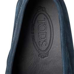 مملوكة مسبقًا Tod's Navy Blue Nubuck Leather Penny Slip On Loafers Size 45.5