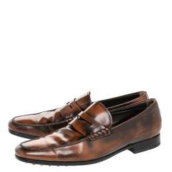 Pre Owned حذاء لوفرز تودز سليب أون جلد بنى مقاس مقاس 44