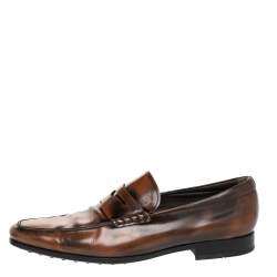 Pre Owned حذاء لوفرز تودز سليب أون جلد بنى مقاس مقاس 44