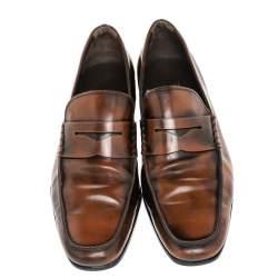 Pre Owned حذاء لوفرز تودز سليب أون جلد بنى مقاس مقاس 44