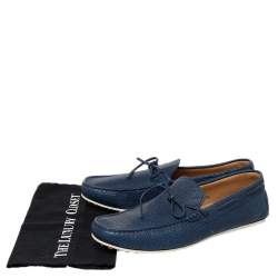 Pre Owned حذاء لوفرز تودز سليب أون جلد أزرق بفيونكة مقاس 45