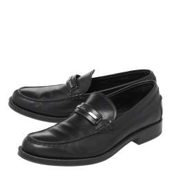 Pre Owned Tod's Black Leather Lingotto Gomma Slip On Loafers Size 42