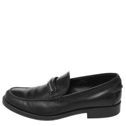 Pre Owned Tod's Black Leather Lingotto Gomma Slip On Loafers Size 42