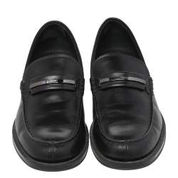 Pre Owned Tod's Black Leather Lingotto Gomma Slip On Loafers Size 42
