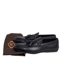Pre Owned Tod's Black Leather Tassel Loafers Size 43
