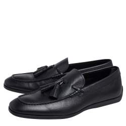 Pre Owned Tod's Black Leather Tassel Loafers Size 43