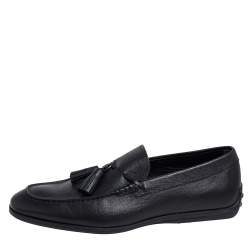 Pre Owned Tod's Black Leather Tassel Loafers Size 43