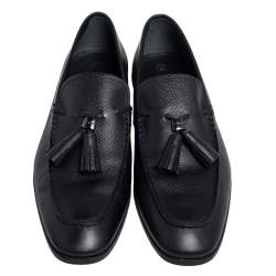 Pre Owned Tod's Black Leather Tassel Loafers Size 43