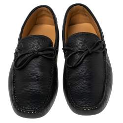 Pre Owned Tod's Black Leather Bow Driving Loafers Size 40