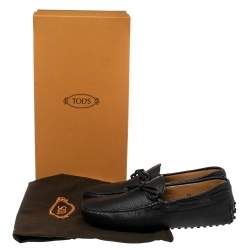 Pre Owned Tod's Black Leather Bow Driving Loafers Size 40