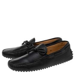Pre Owned Tod's Black Leather Bow Driving Loafers Size 40