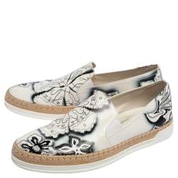 مملوكة مسبقًا Tod's White Printed Leather Espadrille Slip On Sneakers Size 36.5