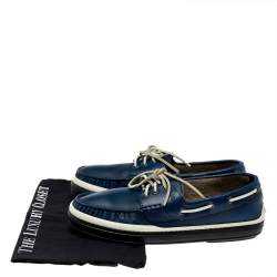 Pre Owned Tod's Blue Leather Lace Up Boat Shoes Size 39.5