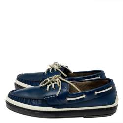 Pre Owned Tod's Blue Leather Lace Up Boat Shoes Size 39.5