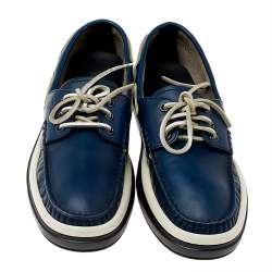 Pre Owned Tod's Blue Leather Lace Up Boat Shoes Size 39.5
